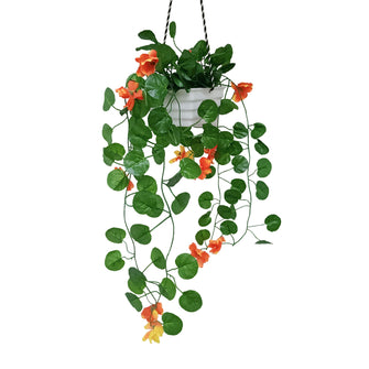 Artificial Flower Falling Leaves in Hanging Pot for Home and Office Decor | Orange