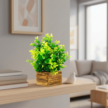 Artificial Plant Yellow Leaves in Wooden Pot Perfect Potted Decoration for Home Living Room & Office Spaces Height - 29cm?