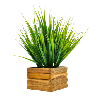 Artificial Wild Grass in Wooden Pot Perfect Potted Decoration for Home Living Room & Office Spaces Height - 29cm?