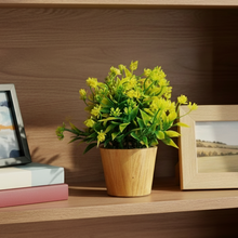 Artificial Plant Leaves in Small Wood Pot (Height 20 cm)