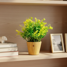 Artificial Plant Leaves in Small Wood Pot (Height 20 cm)