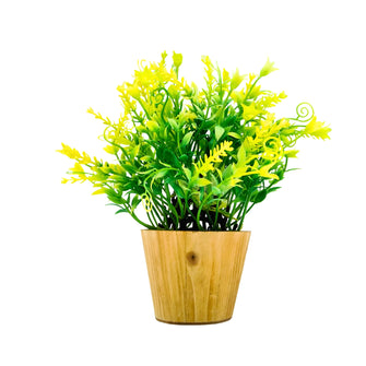 Artificial Plant Leaves in Small Wood Pot (Height 20 cm)