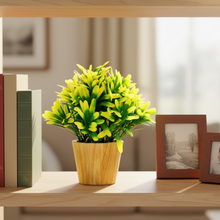 Artificial Euphorbia Yellow in Small Wood Pot (Height 20 cm)