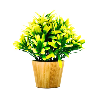 Artificial Euphorbia Yellow in Small Wood Pot (Height 20 cm)