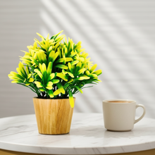 Artificial Euphorbia Yellow in Small Wood Pot (Height 20 cm)