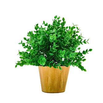 Artificial Hackleberry Green Leaves in Small Wood Pot (Height 20 cm)
