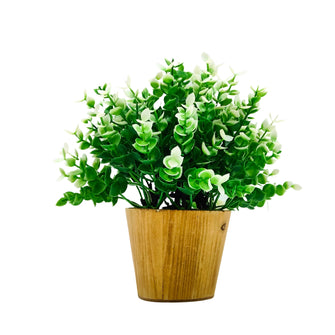 Artificial Hackleberry White in Small Wood Pot (Height 20 cm)