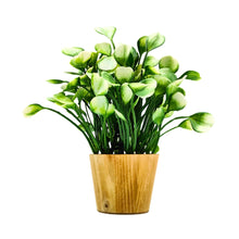 Artificial Water Plant Leaves in Small Wood Pot (Height 20 cm)