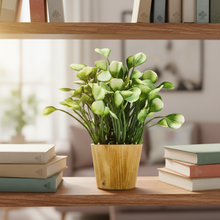 Artificial Water Plant Leaves in Small Wood Pot (Height 20 cm)