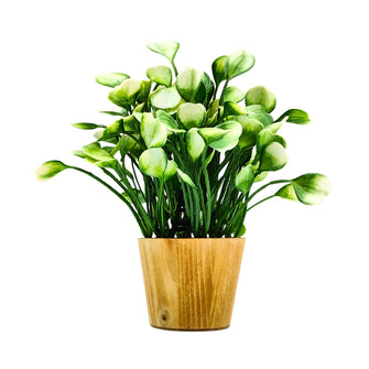Artificial Water Plant Leaves in Small Wood Pot (Height 20 cm)