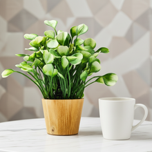 Artificial Water Plant Leaves in Small Wood Pot (Height 20 cm)