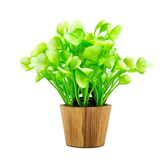 Artificial Water Plant Leaves in Small Wood Pot (Height 20 cm)