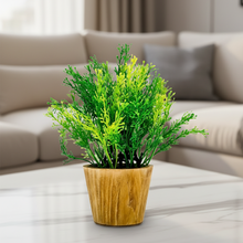 Artificial Plant Leaves in Small Wood Pot (Height 20 cm)