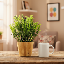 Artificial Plant Leaves in Small Wood Pot (Height 20 cm)