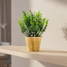 Artificial Plant Leaves in Small Wood Pot (Height 20 cm)