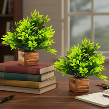 Artificial Plant Leaves with Wooden Pot - Set of 2 for Indoor Home Office D‚cor: Realistic, Easy to Maintain Faux Desk Plant