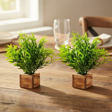 Artificial Plant Leaves with Wooden Pot - Set of 2 for Indoor Home Office D‚cor: Realistic, Easy to Maintain Faux Desk Plant