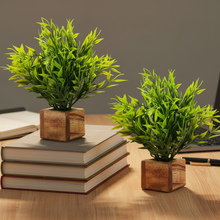 Artificial Plant Leaves with Wooden Pot - Set of 2 for Indoor Home Office D‚cor: Realistic, Easy to Maintain Faux Desk Plant