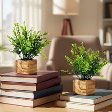 Artificial Plant Leaves with Wooden Pot - Set of 2 for Indoor Home Office D‚cor: Realistic, Easy to Maintain Faux Desk Plant