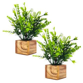 Artificial Plant Leaves with Wooden Pot - Set of 2 for Indoor Home Office D‚cor: Realistic, Easy to Maintain Faux Desk Plant