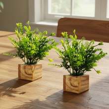 Artificial Plant Leaves with Wooden Pot - Set of 2 for Indoor Home Office D‚cor: Realistic, Easy to Maintain Faux Desk Plant