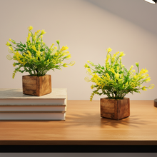 Artificial Plant Leaves with Wooden Pot - Set of 2 for Indoor Home Office D‚cor: Realistic, Easy to Maintain Faux Desk Plant