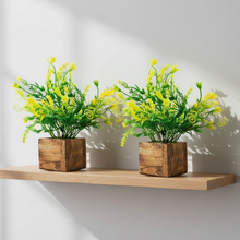 Artificial Plant Leaves with Wooden Pot - Set of 2 for Indoor Home Office D‚cor: Realistic, Easy to Maintain Faux Desk Plant