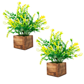 Artificial Plant Leaves with Wooden Pot - Set of 2 for Indoor Home Office D‚cor: Realistic, Easy to Maintain Faux Desk Plant