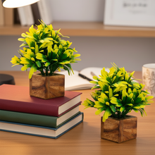 Artificial Plant Leaves with Wooden Pot - Set of 2 for Indoor Home Office D‚cor: Realistic, Easy to Maintain Faux Desk Plant