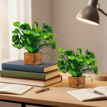 Artificial Plant Leaves with Wooden Pot - Set of 2 for Indoor Home Office D‚cor: Realistic, Easy to Maintain Faux Desk Plant