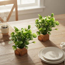 Artificial Plant Leaves with Wooden Pot - Set of 2 for Indoor Home Office D‚cor: Realistic, Easy to Maintain Faux Desk Plant