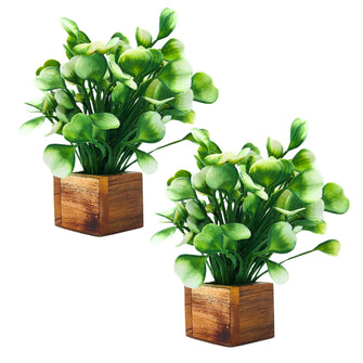 Artificial Plant Leaves with Wooden Pot - Set of 2 for Indoor Home Office D‚cor: Realistic, Easy to Maintain Faux Desk Plant