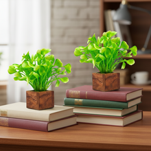 Artificial Plant Leaves with Wooden Pot - Set of 2 for Indoor Home Office D‚cor: Realistic, Easy to Maintain Faux Desk Plant