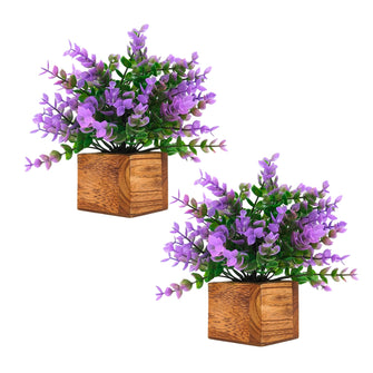 Artificial Plant Leaves with Wooden Pot - Set of 2 for Indoor Home Office D‚cor: Realistic, Easy to Maintain Faux Desk Plant