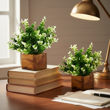 Artificial Plant Leaves with Wooden Pot - Set of 2 for Indoor Home Office D‚cor: Realistic, Easy to Maintain Faux Desk Plant