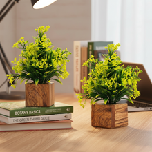Artificial Plant Leaves with Wooden Pot - Set of 2 for Indoor Home Office D‚cor: Realistic, Easy to Maintain Faux Desk Plant
