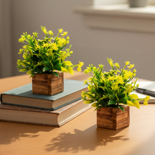 Artificial Plant Leaves with Wooden Pot - Set of 2 for Indoor Home Office D‚cor: Realistic, Easy to Maintain Faux Desk Plant