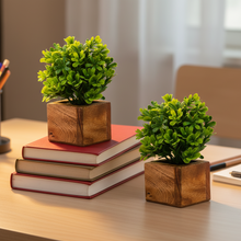 Artificial Plant Leaves with Wooden Pot - Set of 2 for Indoor Home Office D‚cor: Realistic, Easy to Maintain Faux Desk Plant