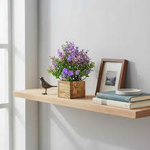 Artificial Hackleberry Leaves Wood Pot ( Height 18 cm)