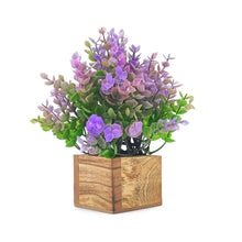 Artificial Hackleberry Leaves Wood Pot ( Height 18 cm)