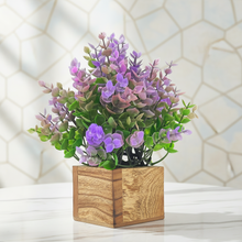 Artificial Hackleberry Leaves Wood Pot ( Height 18 cm)