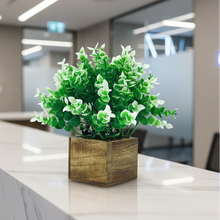 Artificial Hackleberry Leaves Wood Pot ( Height 18 cm)