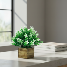 Artificial Hackleberry Leaves Wood Pot ( Height 18 cm)