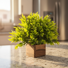 Artificial Green Leaves Wood Pot ( Height 18 cm)