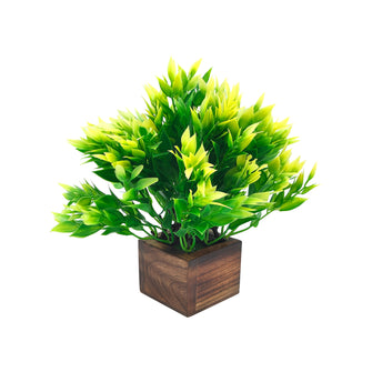 Artificial Yellow Leaves Wood Pot ( Height 18 cm)