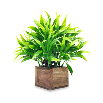 Artificial Bamboo Leaves Wood Pot ( Height 18 cm)
