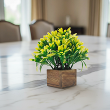 Artificial Euphorbia Yellow Leaves in Wood Pot ( Height 18 cm)