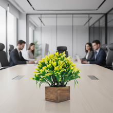 Artificial Euphorbia Yellow Leaves in Wood Pot ( Height 18 cm)