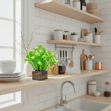 Artificial Water Plant Light Green Wood Pot ( Height 18 cm)