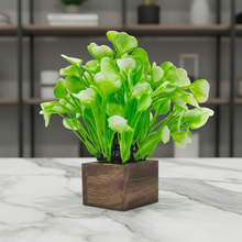 Artificial Water Plant Light Green Wood Pot ( Height 18 cm)